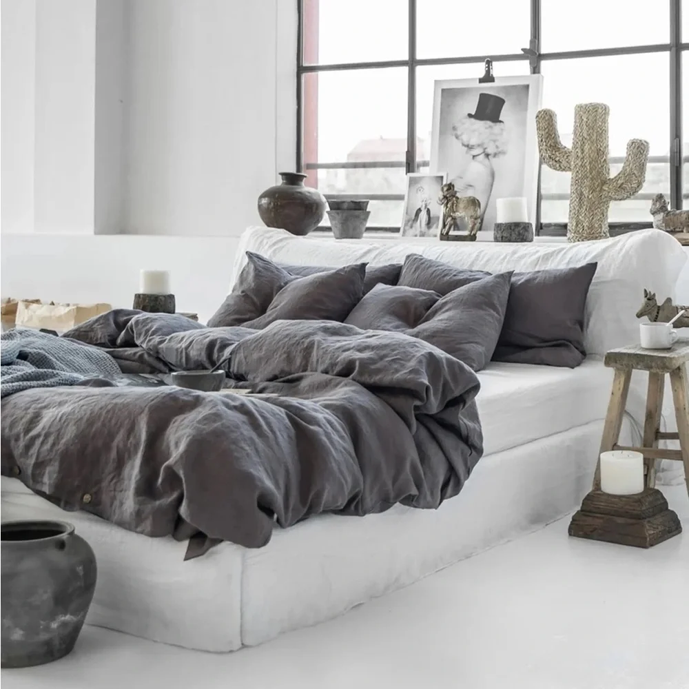 Crate&Barrel Charcoal Gray Linen Duvet Cover